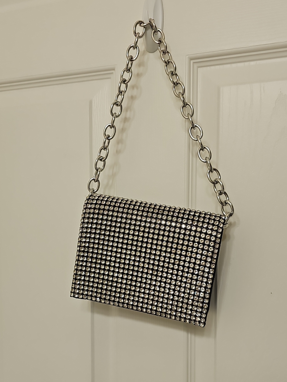 Jessica McClintock Crystal Embelished with Silver Chain Evening Bag.